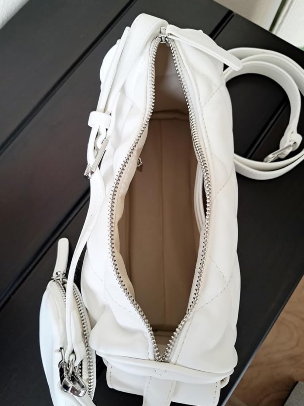 White Quilted Crossbody Bag with Silver Hardware - Picture 2 of 4